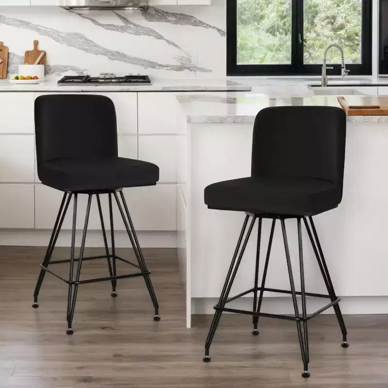 Bekrvio 26 Swivel Counter Height Bar Stools Set of 1/2/3/4, Faux Leather or Velvet Upholstered with V-Shaped Metal Base for Kitchen Island