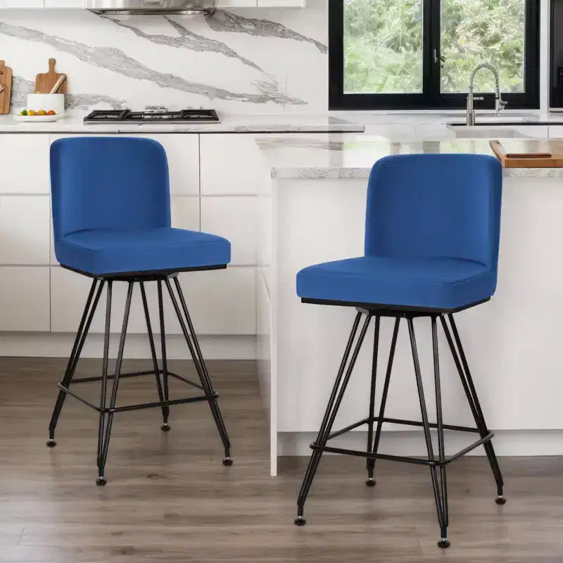 Bekrvio 26 Swivel Counter Height Bar Stools Set of 1/2/3/4, Faux Leather or Velvet Upholstered with V-Shaped Metal Base for Kitchen Island
