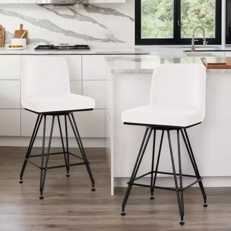 Bekrvio 26 Swivel Counter Height Bar Stools Set of 1/2/3/4, Faux Leather or Velvet Upholstered with V-Shaped Metal Base for Kitchen Island