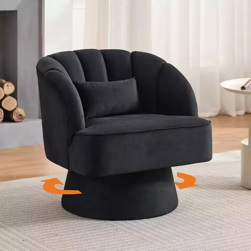 Swivel Barrel Chair - Teddy Bear Velvet Upholstered Modern Armchair with Striped Backrest & Plush Padding,for Living Room, Bedroom