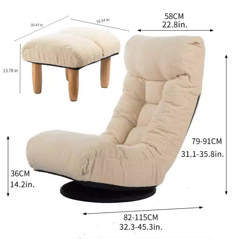 GDFStudio Sharp Swivel Floor Chair, Adjustable Upholstered Reclining with Ottoman