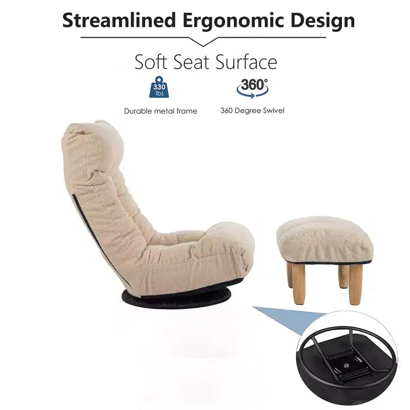 GDFStudio Sharp Swivel Floor Chair, Adjustable Upholstered Reclining with Ottoman