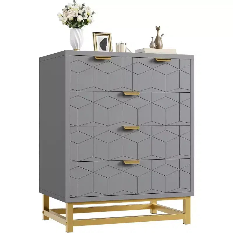 Acekool Modern 5-Drawer Storage Cabinet with Metal Handles for Bedroom, Living Room, or Entryway White with Gold Metal Legs