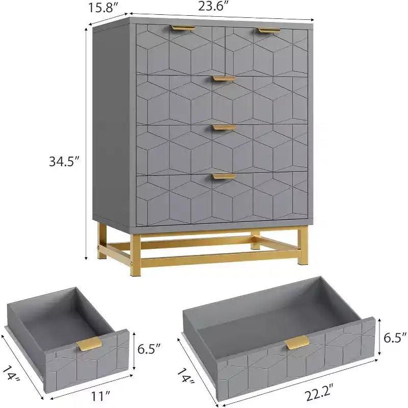 Acekool Modern 5-Drawer Storage Cabinet with Metal Handles for Bedroom, Living Room, or Entryway White with Gold Metal Legs