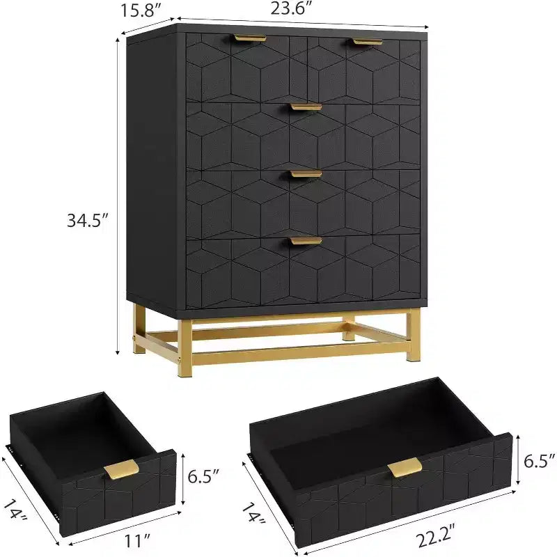 Acekool Modern 5-Drawer Storage Cabinet with Metal Handles for Bedroom, Living Room, or Entryway White with Gold Metal Legs