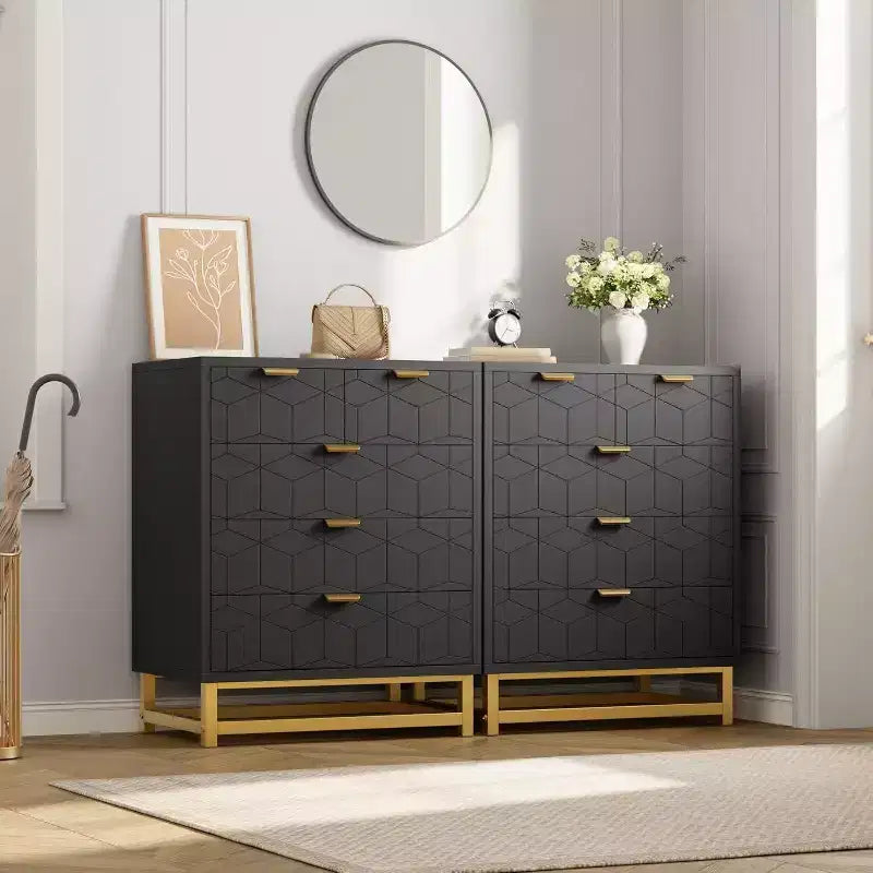 Acekool Modern 5-Drawer Storage Cabinet with Metal Handles for Bedroom, Living Room, or Entryway White with Gold Metal Legs
