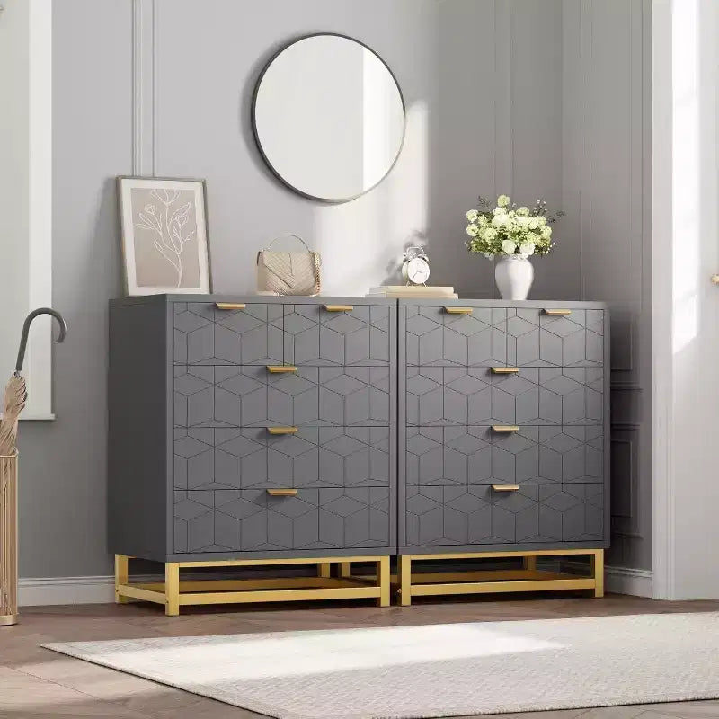 Acekool Modern 5-Drawer Storage Cabinet with Metal Handles for Bedroom, Living Room, or Entryway White with Gold Metal Legs