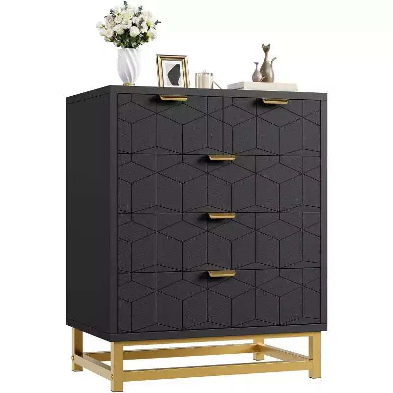 Acekool Modern 5-Drawer Storage Cabinet with Metal Handles for Bedroom, Living Room, or Entryway White with Gold Metal Legs