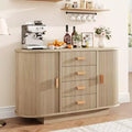 Buffet Cabinet, 47 Fluted Multi-Functional Coffee Bar with 4 Drawers & Sliding Doors - Modern Oak Sideboard