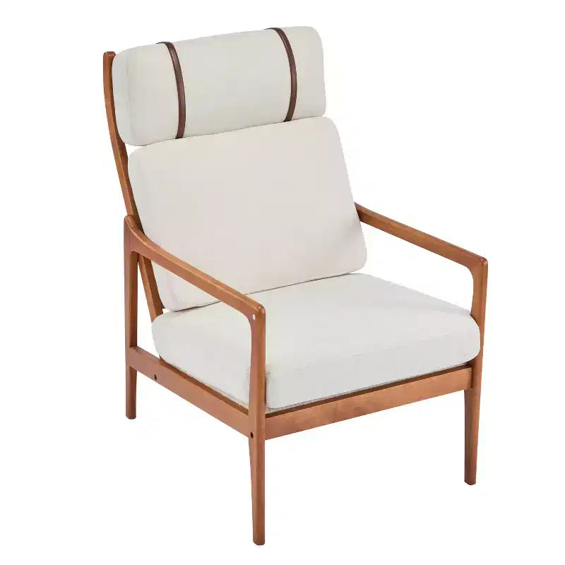 Mid-Century Accent Armchair Duo High-Back Solid Wood Frame, Lounge Chairs for Living Room, Bedroom or Reading Nook
