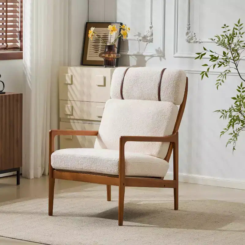 Mid-Century Accent Armchair Duo High-Back Solid Wood Frame, Lounge Chairs for Living Room, Bedroom or Reading Nook