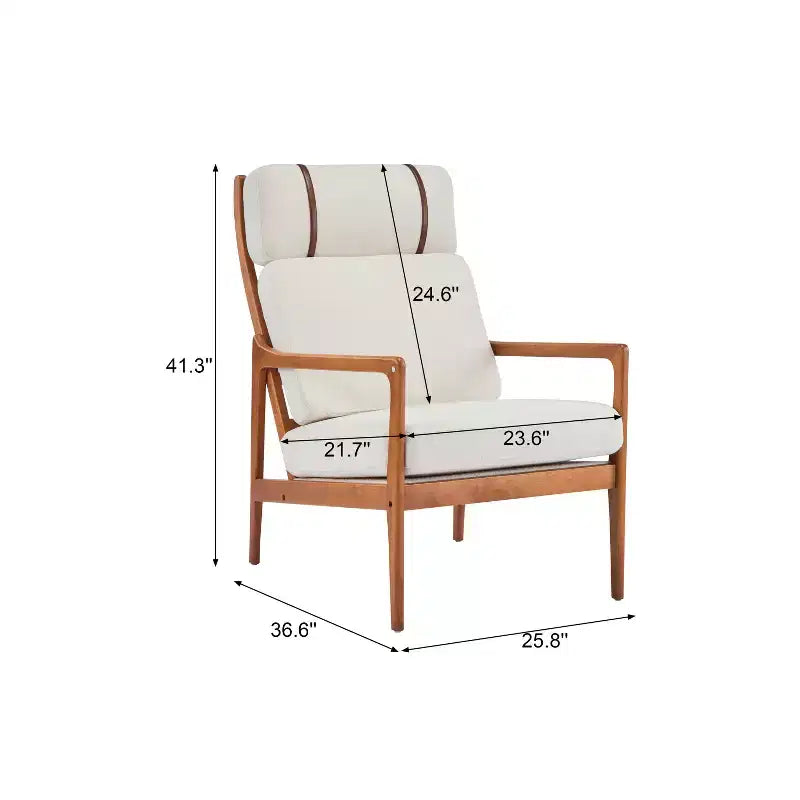 Mid-Century Accent Armchair Duo High-Back Solid Wood Frame, Lounge Chairs for Living Room, Bedroom or Reading Nook