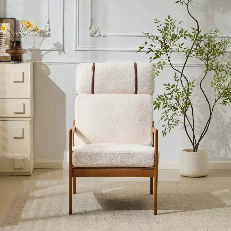 Mid-Century Accent Armchair Duo High-Back Solid Wood Frame, Lounge Chairs for Living Room, Bedroom or Reading Nook