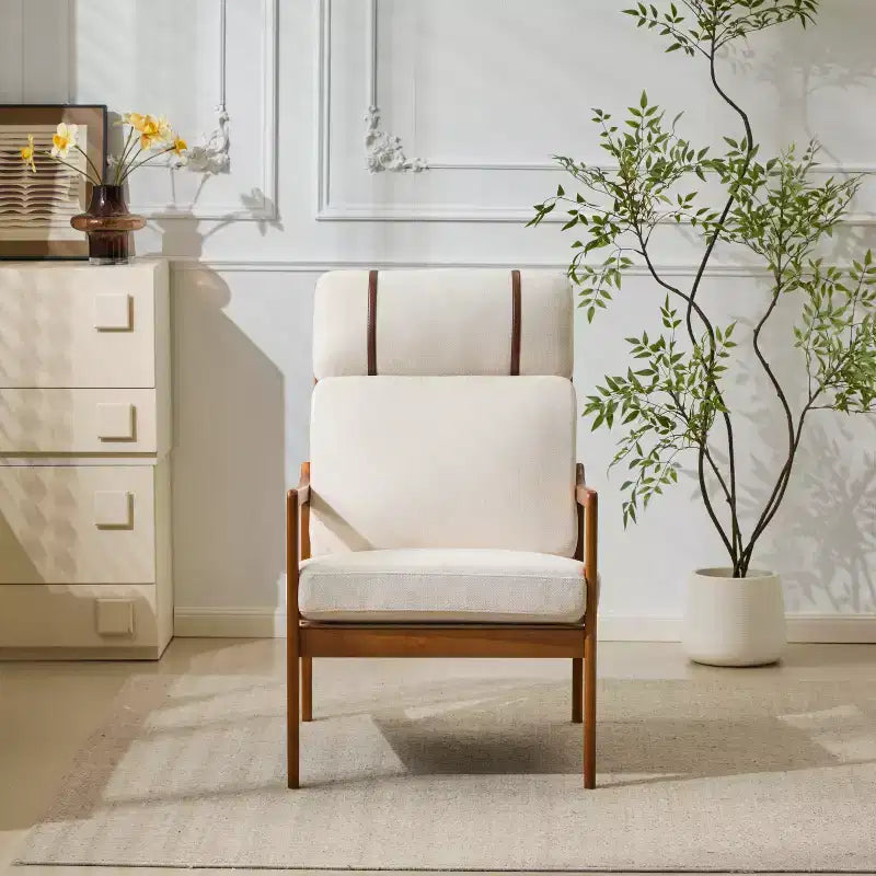 Mid-Century Accent Armchair Duo High-Back Solid Wood Frame, Lounge Chairs for Living Room, Bedroom or Reading Nook
