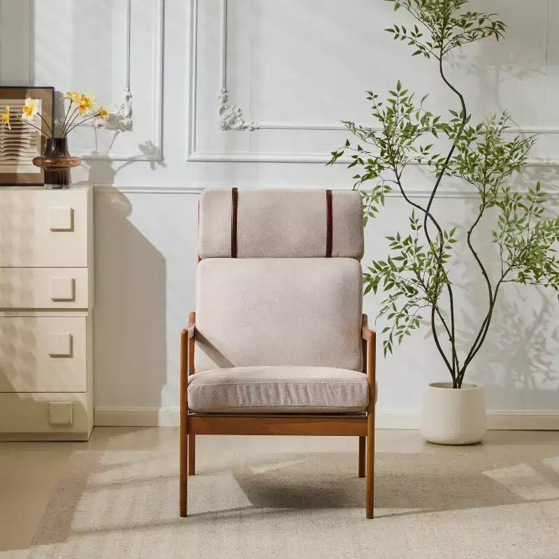 Mid-Century Accent Armchair Duo High-Back Solid Wood Frame, Lounge Chairs for Living Room, Bedroom or Reading Nook