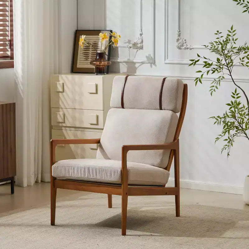 Mid-Century Accent Armchair Duo High-Back Solid Wood Frame, Lounge Chairs for Living Room, Bedroom or Reading Nook