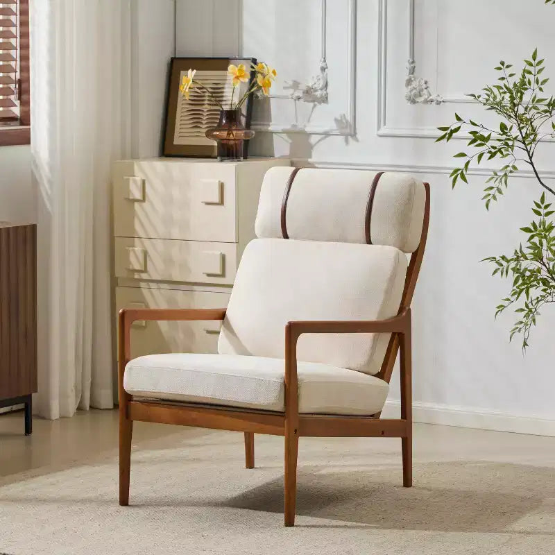 Mid-Century Accent Armchair Duo High-Back Solid Wood Frame, Lounge Chairs for Living Room, Bedroom or Reading Nook