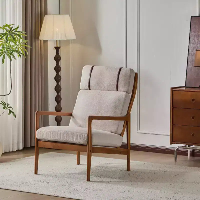 Mid-Century Accent Armchair Duo High-Back Solid Wood Frame, Lounge Chairs for Living Room, Bedroom or Reading Nook