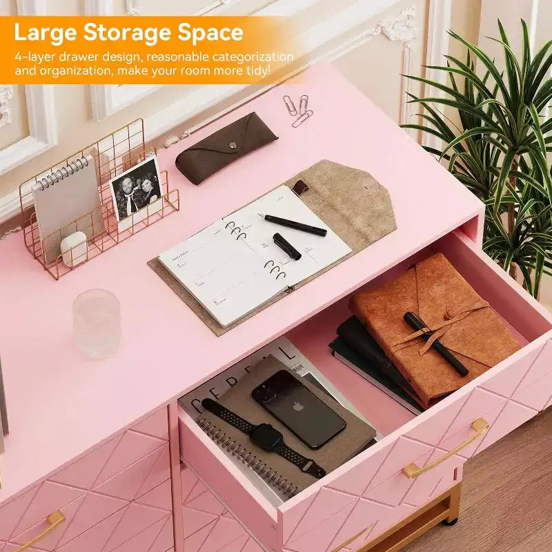6 Drawer Dresser for Bedroom with Metal Legs & Golden Handle, Modern Storage Chest Cabinet Organizer for Living Room, Hallway, Entryway