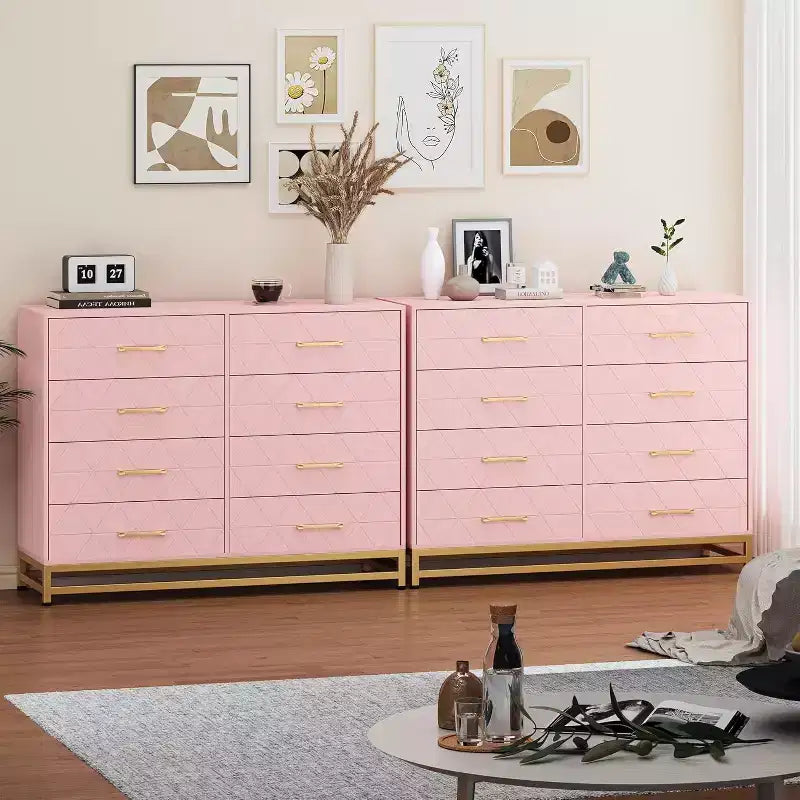 6 Drawer Dresser for Bedroom with Metal Legs & Golden Handle, Modern Storage Chest Cabinet Organizer for Living Room, Hallway, Entryway