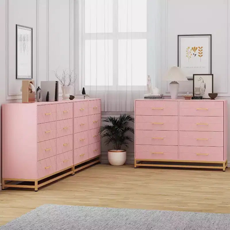 6 Drawer Dresser for Bedroom with Metal Legs & Golden Handle, Modern Storage Chest Cabinet Organizer for Living Room, Hallway, Entryway