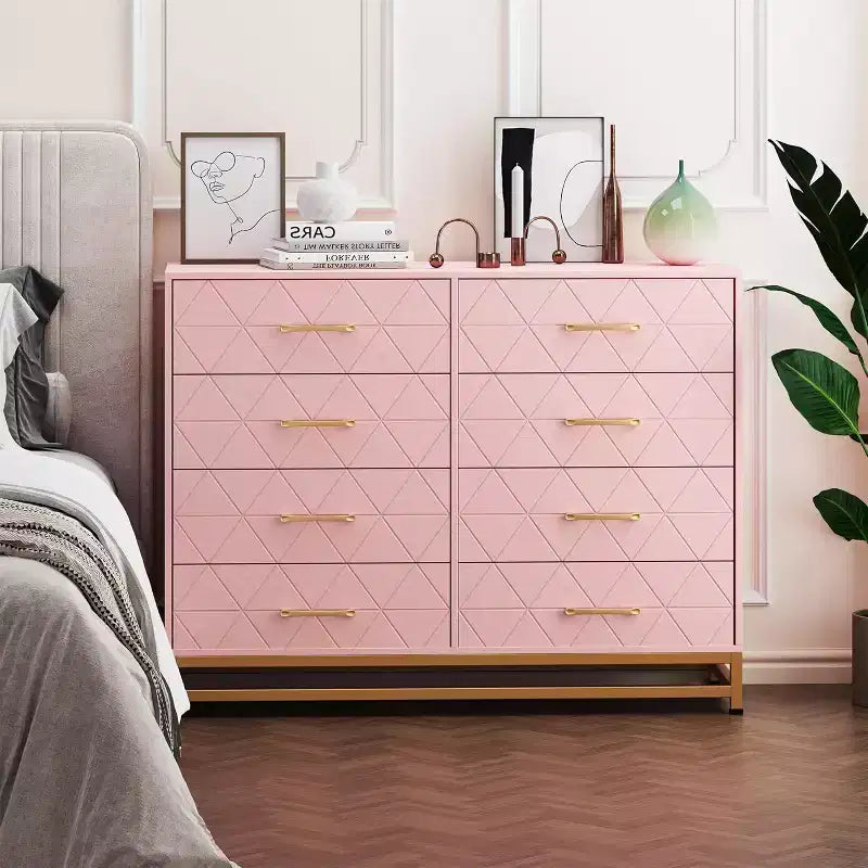 6 Drawer Dresser for Bedroom with Metal Legs & Golden Handle, Modern Storage Chest Cabinet Organizer for Living Room, Hallway, Entryway