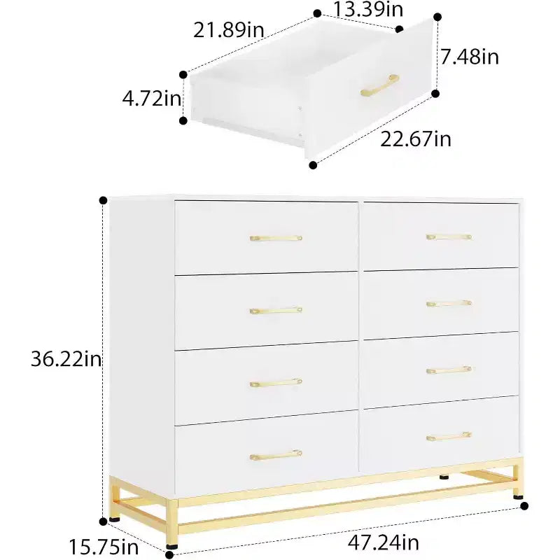 6 Drawer Dresser for Bedroom with Metal Legs & Golden Handle, Modern Storage Chest Cabinet Organizer for Living Room, Hallway, Entryway
