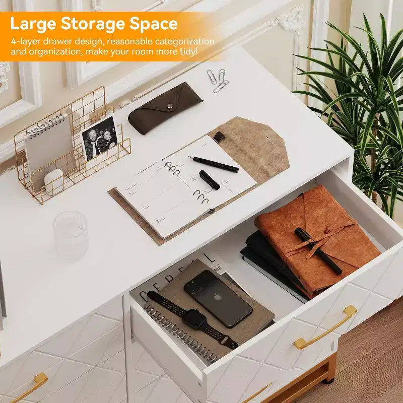 6 Drawer Dresser for Bedroom with Metal Legs & Golden Handle, Modern Storage Chest Cabinet Organizer for Living Room, Hallway, Entryway