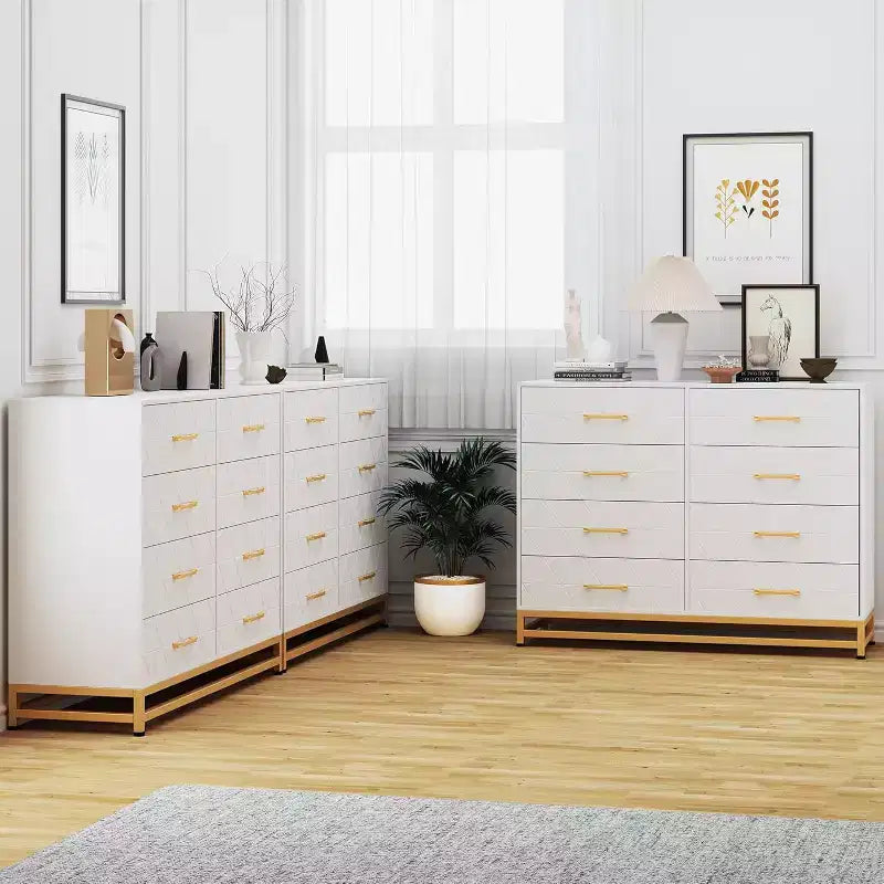 6 Drawer Dresser for Bedroom with Metal Legs & Golden Handle, Modern Storage Chest Cabinet Organizer for Living Room, Hallway, Entryway