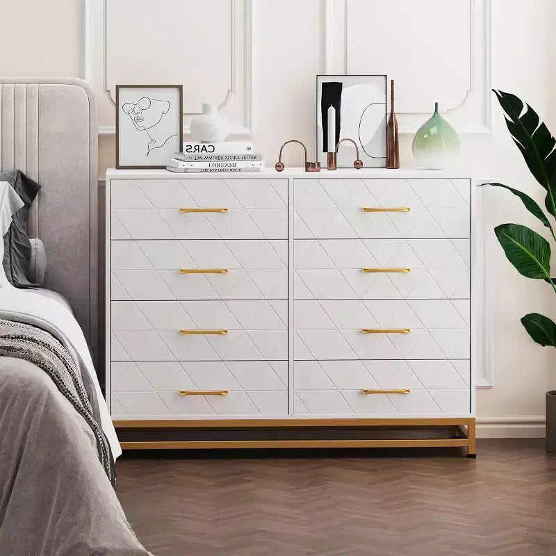 6 Drawer Dresser for Bedroom with Metal Legs & Golden Handle, Modern Storage Chest Cabinet Organizer for Living Room, Hallway, Entryway