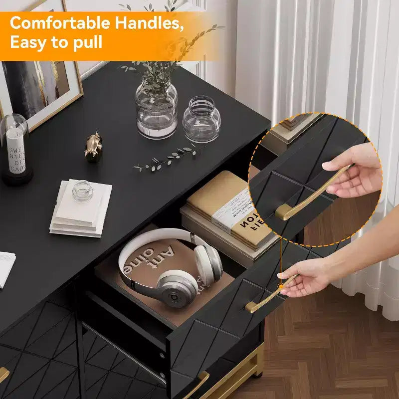 6 Drawer Dresser for Bedroom with Metal Legs & Golden Handle, Modern Storage Chest Cabinet Organizer for Living Room, Hallway, Entryway