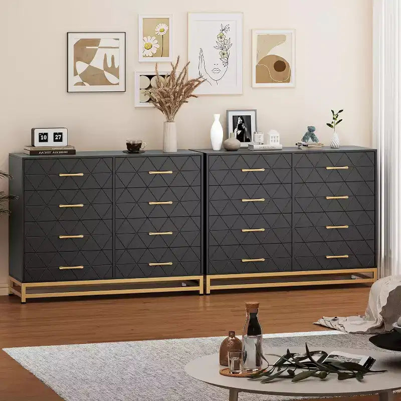 6 Drawer Dresser for Bedroom with Metal Legs & Golden Handle, Modern Storage Chest Cabinet Organizer for Living Room, Hallway, Entryway