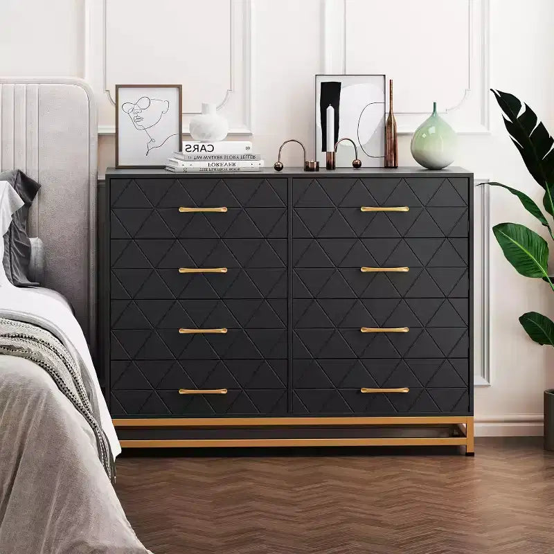 6 Drawer Dresser for Bedroom with Metal Legs & Golden Handle, Modern Storage Chest Cabinet Organizer for Living Room, Hallway, Entryway