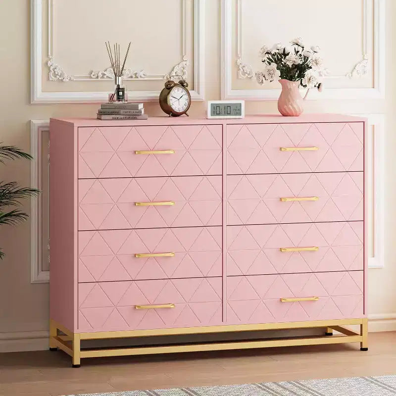 6 Drawer Dresser for Bedroom with Metal Legs & Golden Handle, Modern Storage Chest Cabinet Organizer for Living Room, Hallway, Entryway