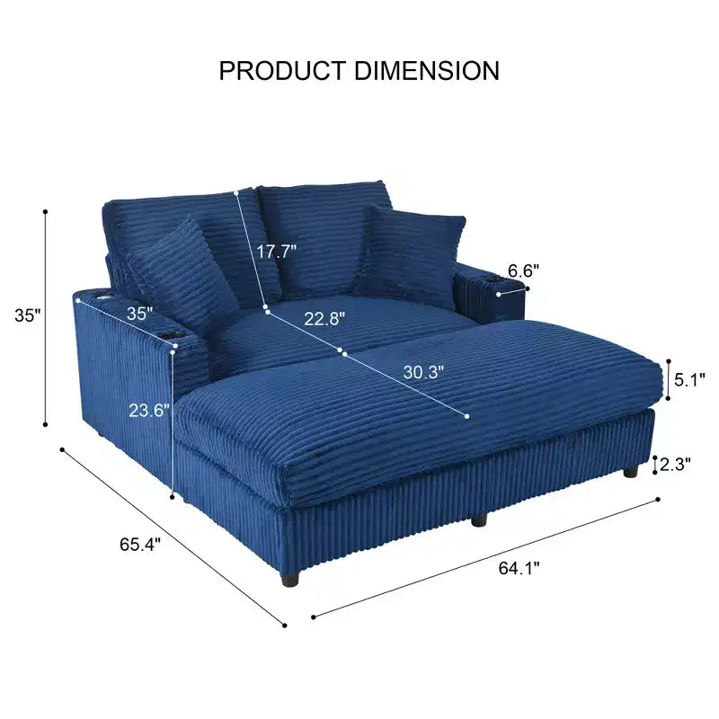 Christopher Knight Home Alkrista Corduroy Upholstered 64W Double Chaise Lounge