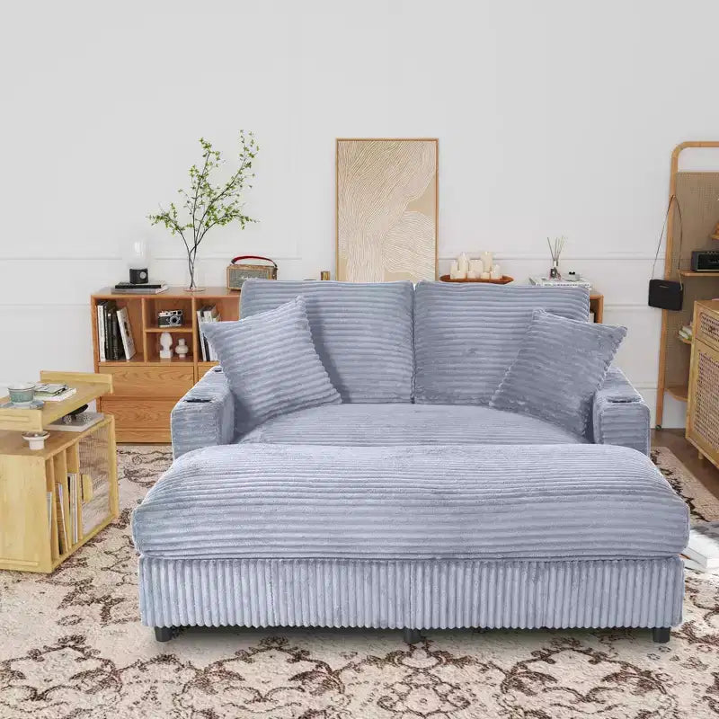 Christopher Knight Home Alkrista Corduroy Upholstered 64W Double Chaise Lounge