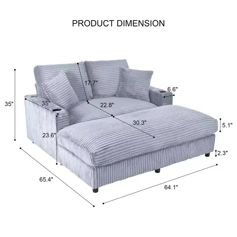 Christopher Knight Home Alkrista Corduroy Upholstered 64W Double Chaise Lounge
