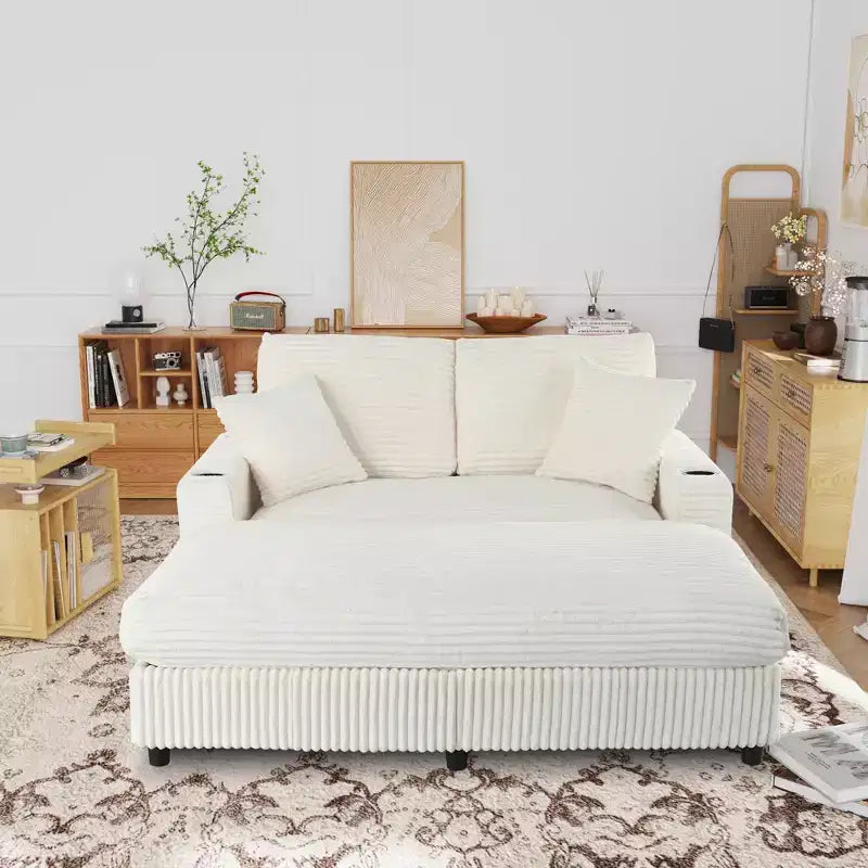 Christopher Knight Home Alkrista Corduroy Upholstered 64W Double Chaise Lounge