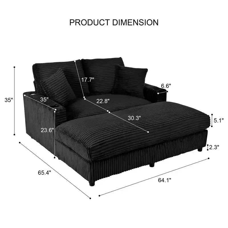 Christopher Knight Home Alkrista Corduroy Upholstered 64W Double Chaise Lounge