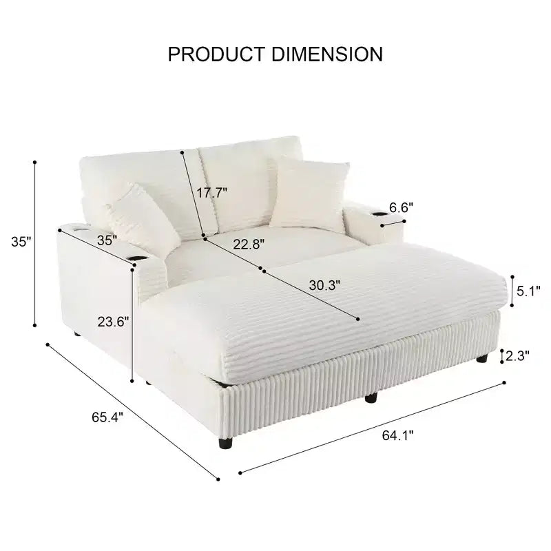 Christopher Knight Home Alkrista Corduroy Upholstered 64W Double Chaise Lounge