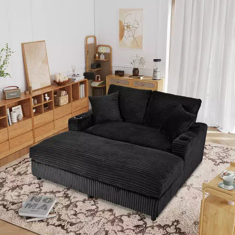 Christopher Knight Home Alkrista Corduroy Upholstered 64W Double Chaise Lounge