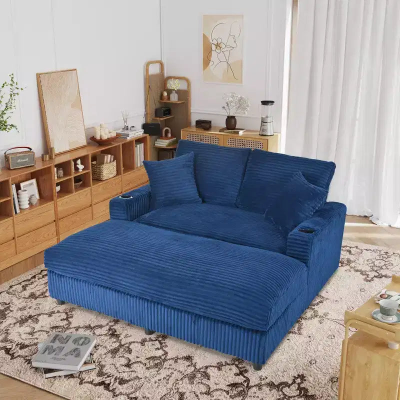 Christopher Knight Home Alkrista Corduroy Upholstered 64W Double Chaise Lounge