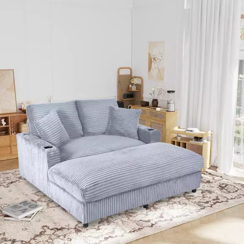Christopher Knight Home Alkrista Corduroy Upholstered 64W Double Chaise Lounge