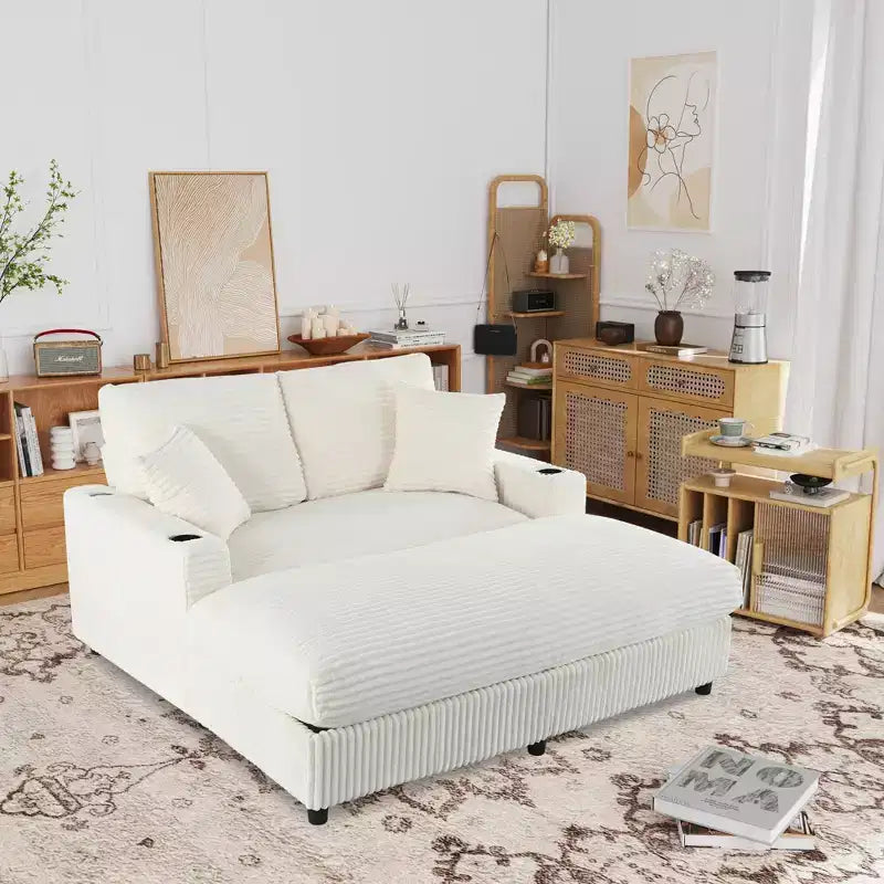 Christopher Knight Home Alkrista Corduroy Upholstered 64W Double Chaise Lounge