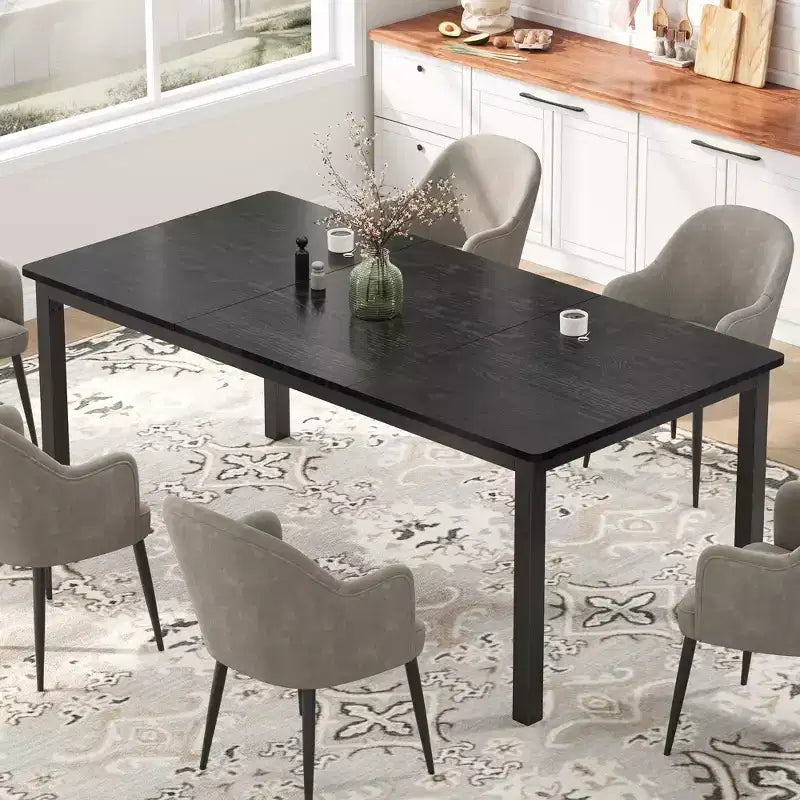 COZONY Industrial Dining Table - Large Rectangular Wood Kitchen Table with Metal Legs & Round Corners for Dining Room, Only Table