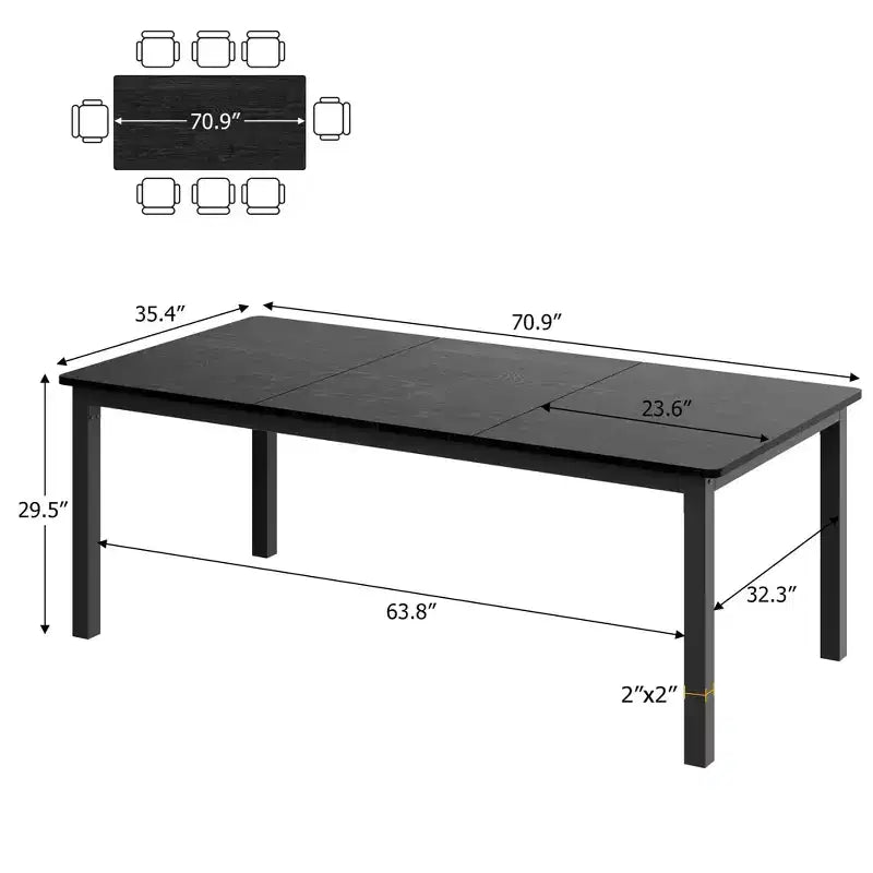 COZONY Industrial Dining Table - Large Rectangular Wood Kitchen Table with Metal Legs & Round Corners for Dining Room, Only Table