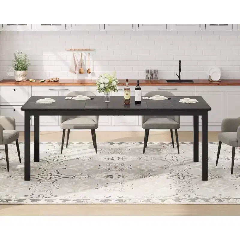 COZONY Industrial Dining Table - Large Rectangular Wood Kitchen Table with Metal Legs & Round Corners for Dining Room, Only Table
