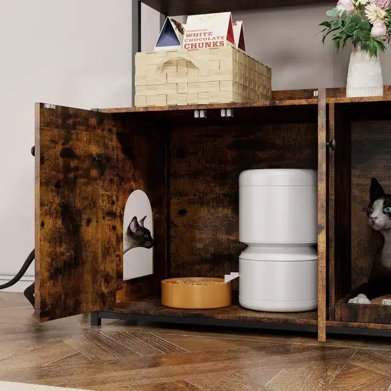 COZONY Large Litter Box Enclosure with Shelves & Doors, 52 Cat Litter Box Cabinet Furniture, Hidden Kitty Litter Box Enclosure with Scratch Pad