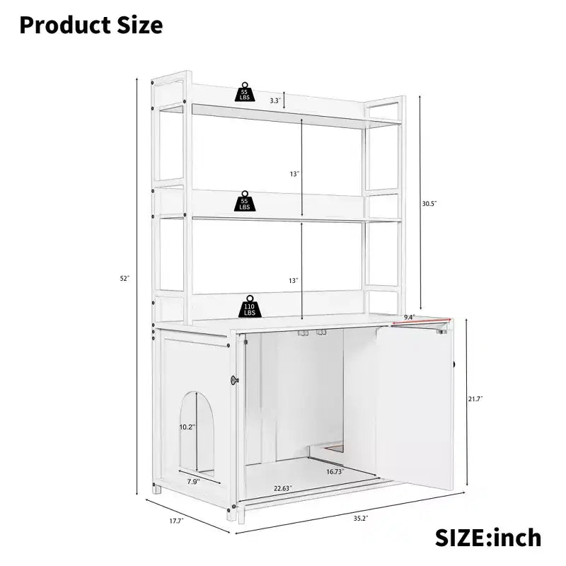 COZONY Large Litter Box Enclosure with Shelves & Doors, 52 Cat Litter Box Cabinet Furniture, Hidden Kitty Litter Box Enclosure with Scratch Pad