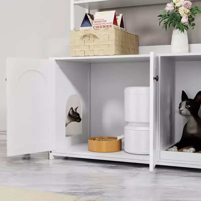 COZONY Large Litter Box Enclosure with Shelves & Doors, 52 Cat Litter Box Cabinet Furniture, Hidden Kitty Litter Box Enclosure with Scratch Pad